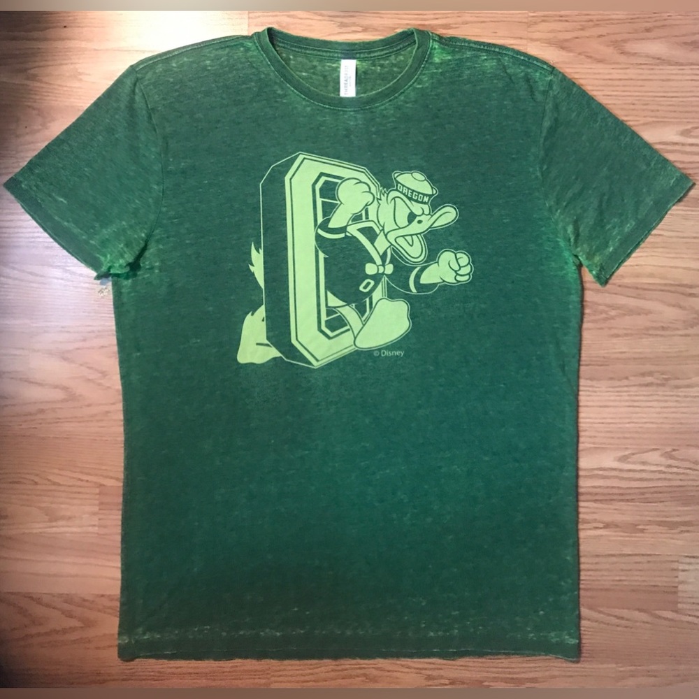 Vintage Oregon Donald Duck Disney Logo T-Shirt Mens L Acid Wash Green
